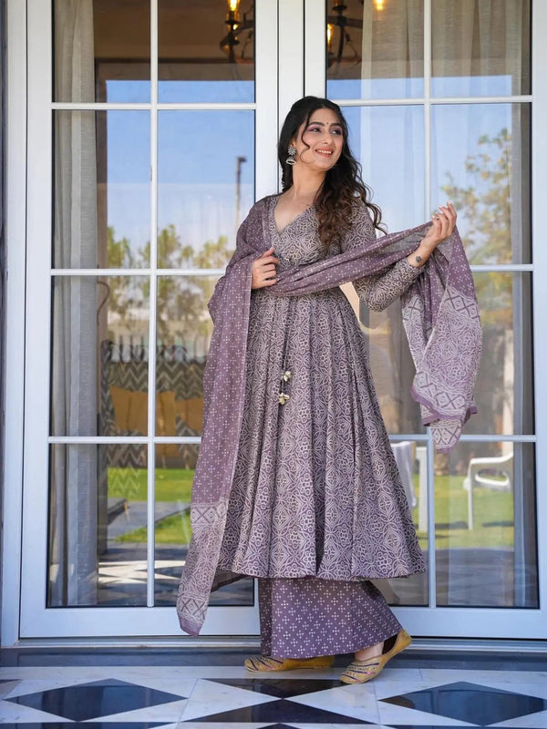 Mauve Cotton Silk Anarkali Dress 191543